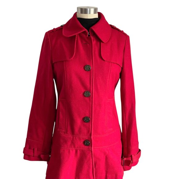 Guess Cherry Red Wool Peacoat Jacket - S - Picture 1 of 10
